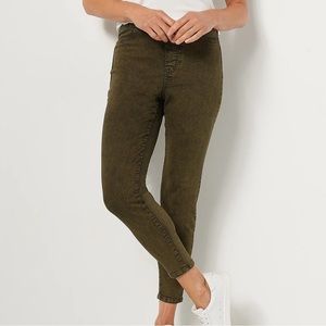LOGO by Lori Goldstein Petite Sun Faded Straight Leg Jeans - Dark Olive 6P